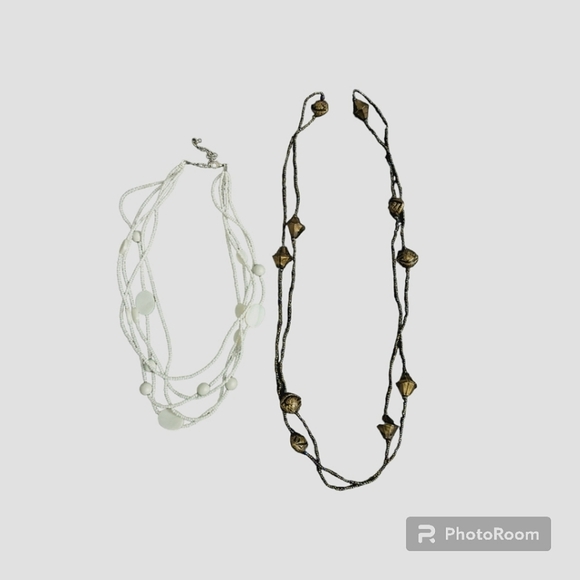 Beaded Necklaces -2. White, Brown. - Picture 1 of 11